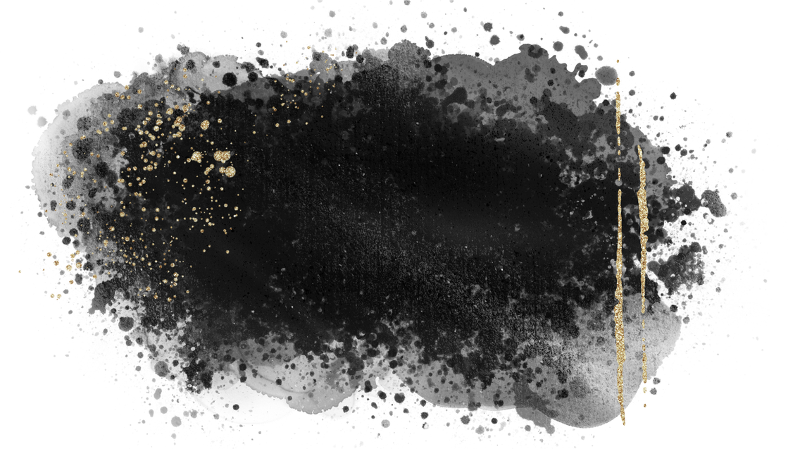 black abstract shape with gold elements